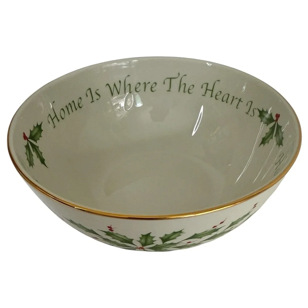 Lenox Xmas Holiday Sentiment Serving Bowl Home Is Where The Heart Is Holly Berry